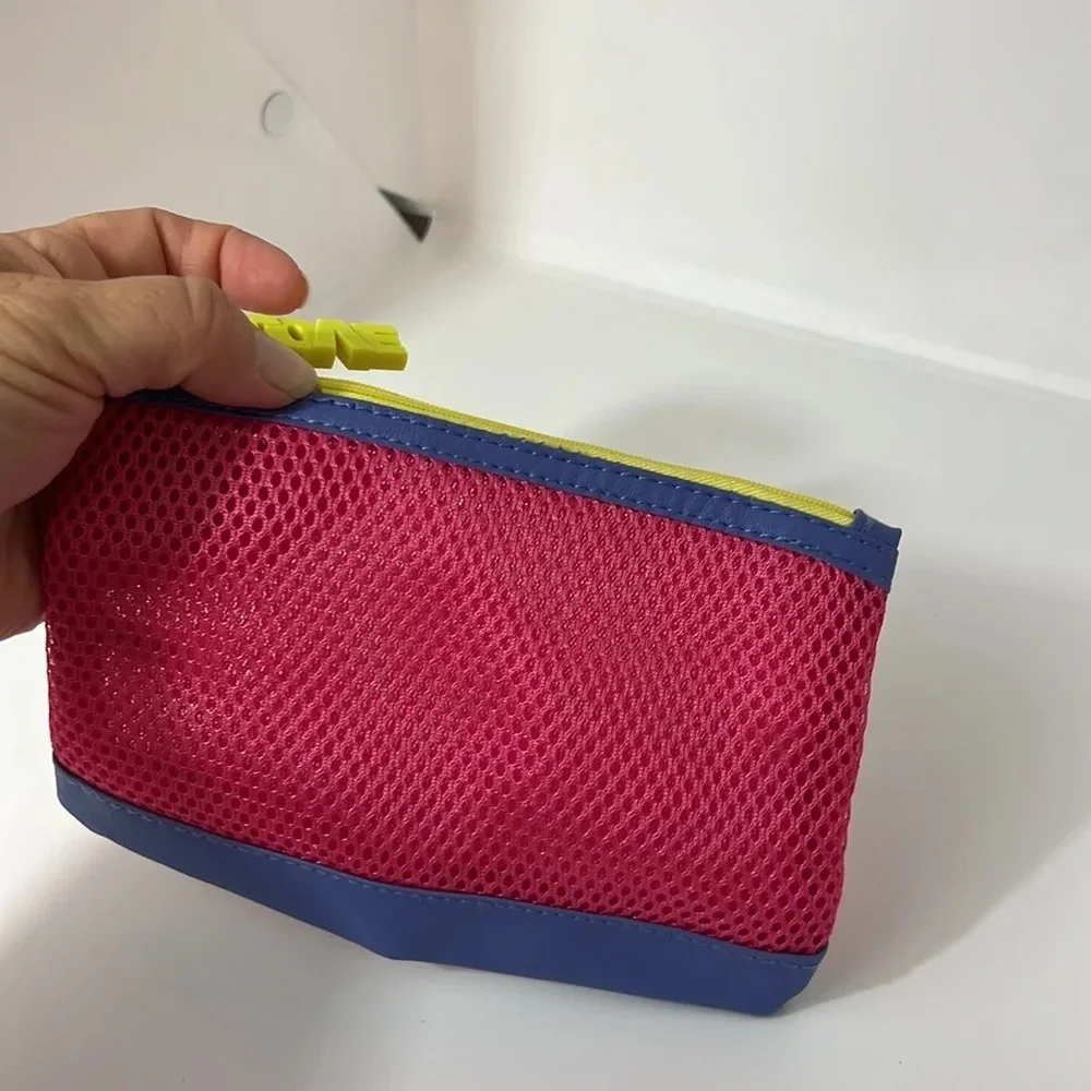 NWOT Pink Blue‎ and Yellow Mesh Makeup Bag